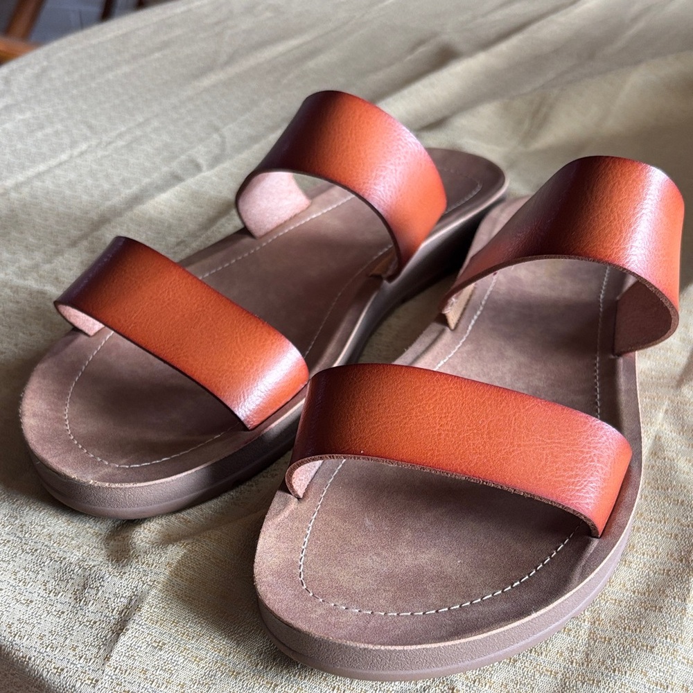 Xappeal Women's Double-Strap Slide Sandals in Orange and Brown